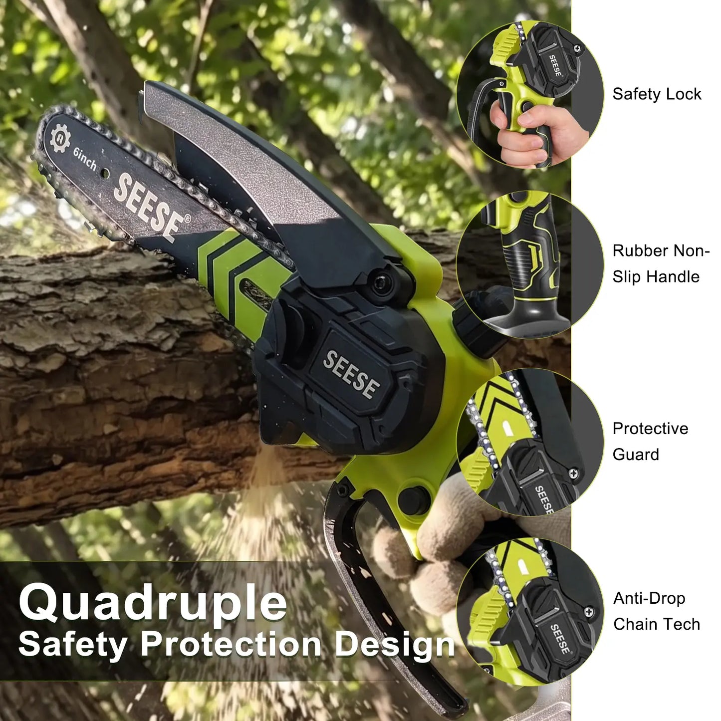 Mini Cordless Chainsaw 6 Inch for Tree Trimming & Wood Cutting