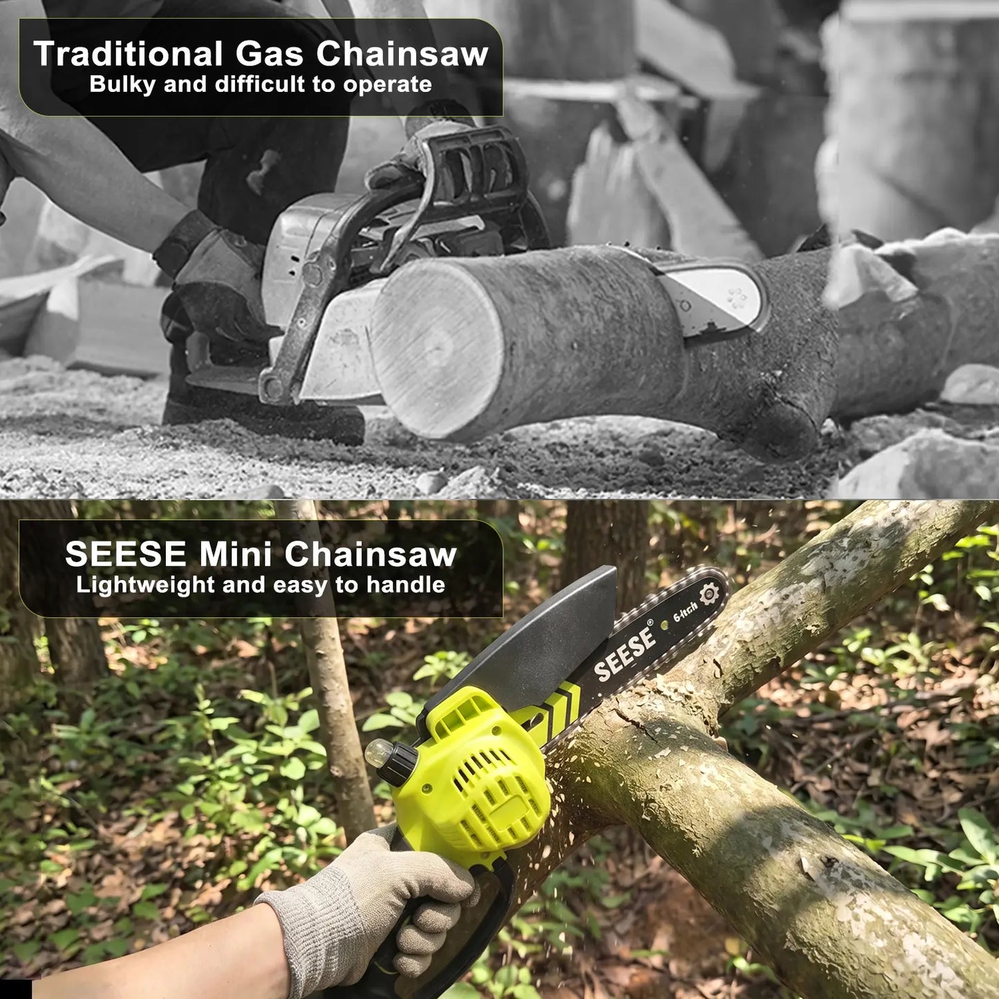 Mini Cordless Chainsaw 6 Inch for Tree Trimming & Wood Cutting