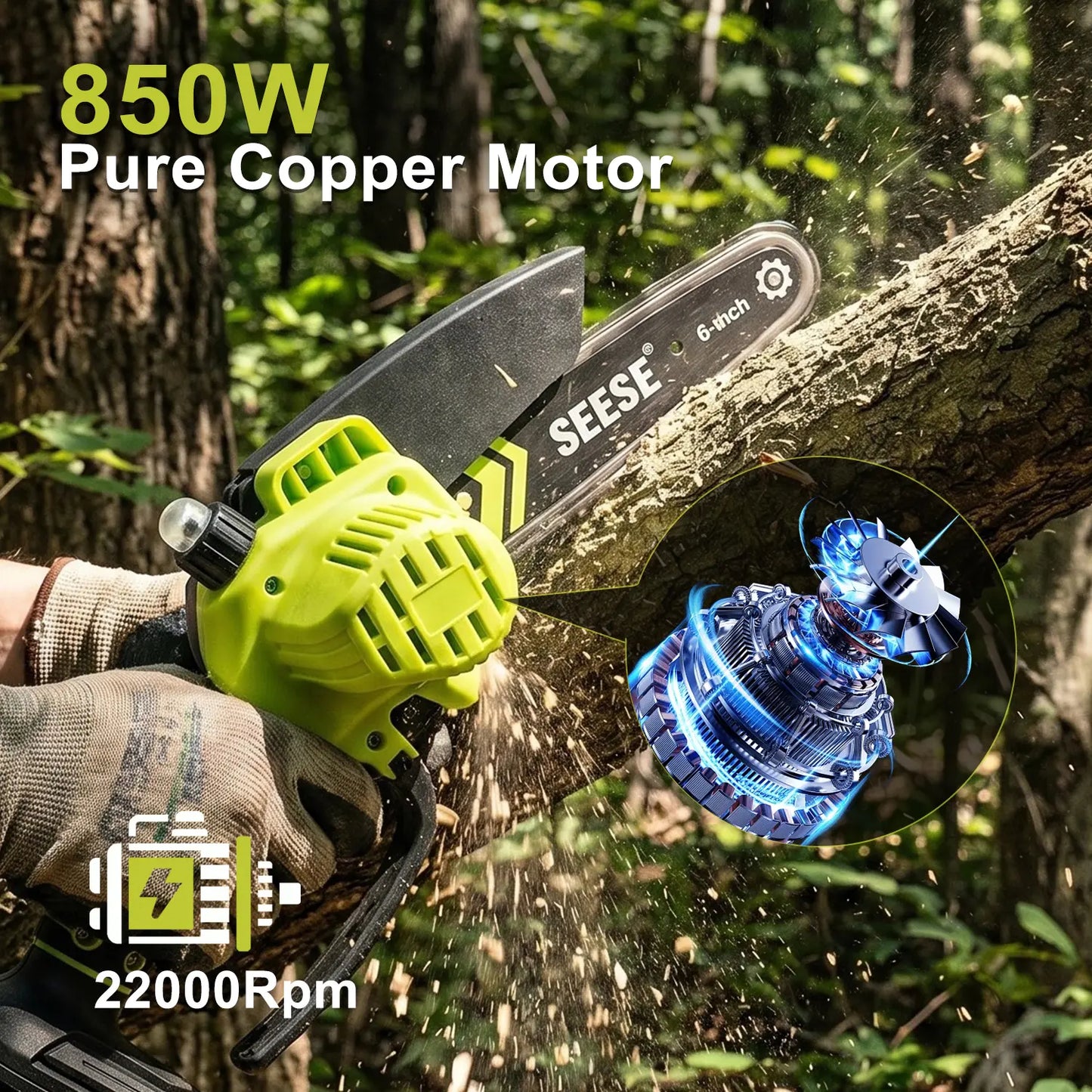 Mini Cordless Chainsaw 6 Inch for Tree Trimming & Wood Cutting