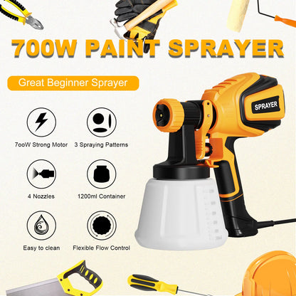 700W HVLP Paint Sprayer Kit with 4 Nozzles and 3 Spray Patterns